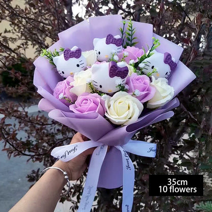 Hello Kitty Plush Bouquet — Anime Rose Soap Flowers for Wedding & Home Decor