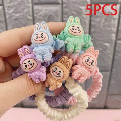 5PCS Labubu Hair Ties – Cute Cartoon Elastic Scrunchies for Women & Girls, Ponytail Holders Hair Accessories Gift Set
