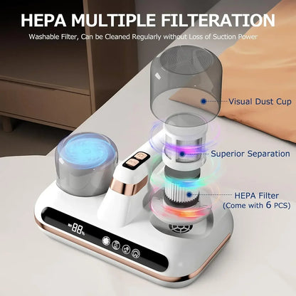 Cordless Handheld Mattress Vacuum Cleaner – 16Kpa Powerful Suction with UV-C Light & Ultrasonic for Sofa & Sheet Cleaning
