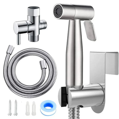 Handheld Stainless Steel Toilet Bidet Sprayer — Bathroom Hand Sprayer Shower Head with Self-Cleaning, No-Punch Installation