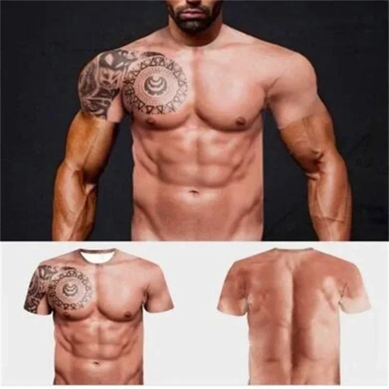 3D Muscle Print T-Shirt - Men's Short Sleeve Summer Beach Casual Top