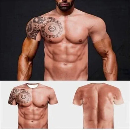 3D Muscle Print T-Shirt - Men's Short Sleeve Summer Beach Casual Top