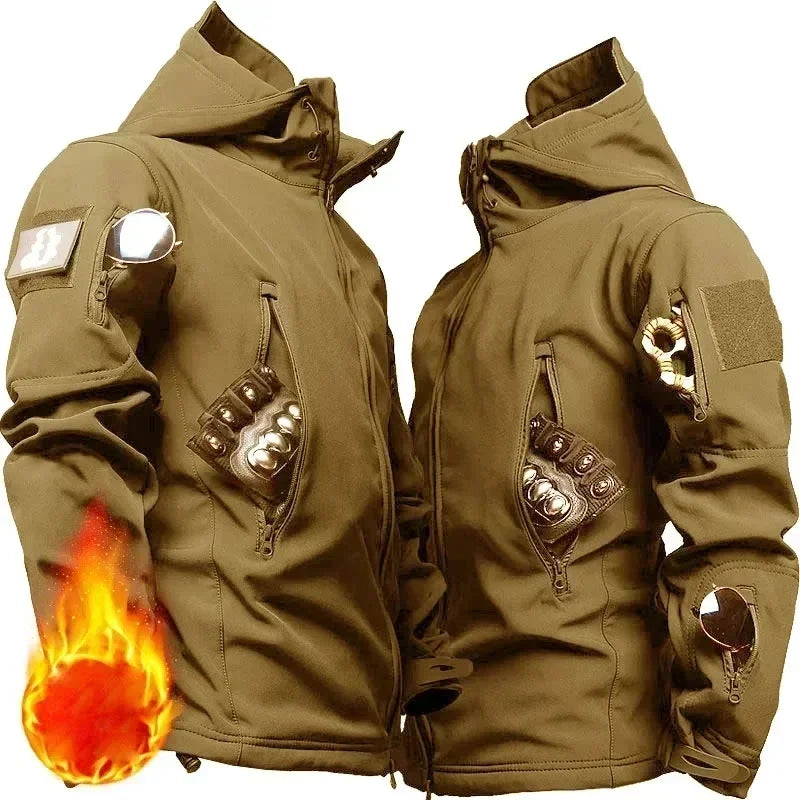 Men’s Winter Thicken Camo Tactical Suit — Waterproof Hooded Jacket & Fleece Pants Outdoor Hunting 2-Piece Set
