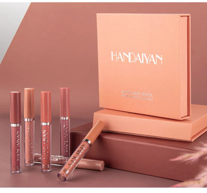 HANDAIYAN 6-Piece Matte Lipstick Set – Waterproof, Long-Lasting, Non-Stick Cup Korean Makeup for Women