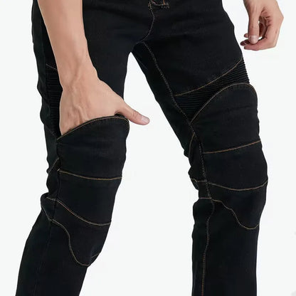 Men's Embroidery Motorcycle Jeans – Protective Gear with Belt, Motocross Pants for Driver License Test & Riding