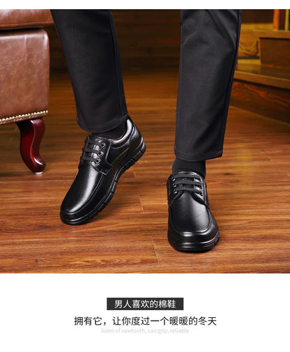 Men's Genuine Leather Casual Shoes - Soft Sole Lace-Up Loafers, Luxury Brand for Middle-Aged & Older Adults, Lightweight Dad Shoes
