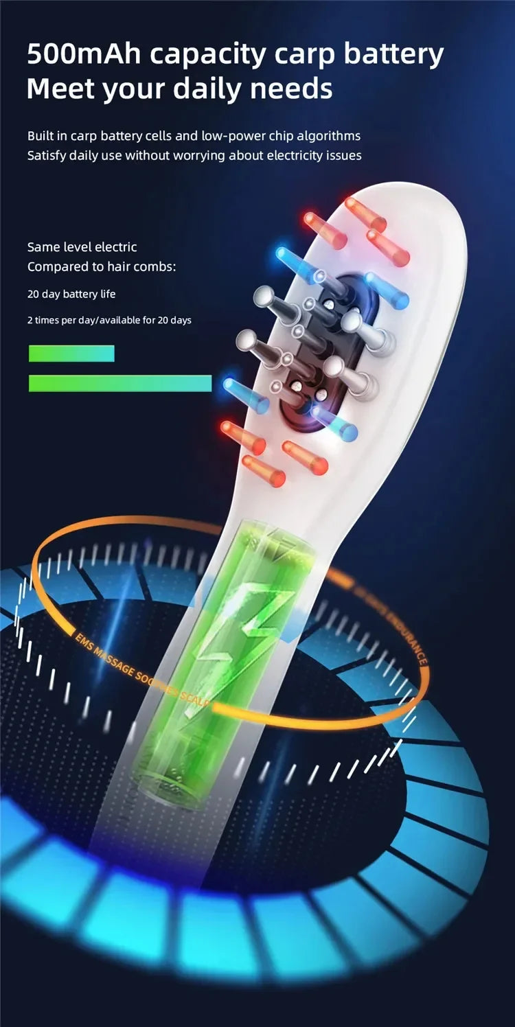 Electric EMS Scalp Massager Comb – LED Light Head Massager with Hair Oil Applicator for Relaxation & Hair Growth, Suitable for All Hairstyles