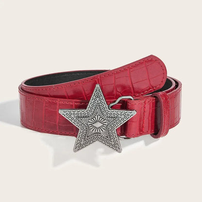Gothic Punk PU Leather Belt - 3.3cm Wide Y2K Retro Star Buckle Waistband for Women