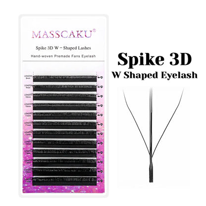 MASSCAKU 12 Lines Premium Mink 3D–6D W Shape Pre-Made Lash Extensions – Soft Natural False Eyelash Extension Supplies