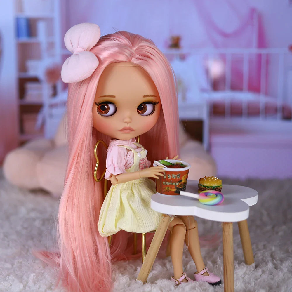 ICY DBS Blyth Doll – 1/6 BJD Joint Body, 30cm Brown Skin Matte Face with Bow, Cute Anime Girl Gift