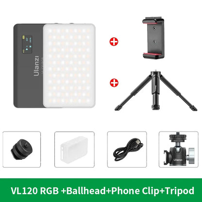 Ulanzi VL120 Full Color RGB Video Light – Dimmable 2500K-9000K LED Photography & Vlog Fill Light for Cameras