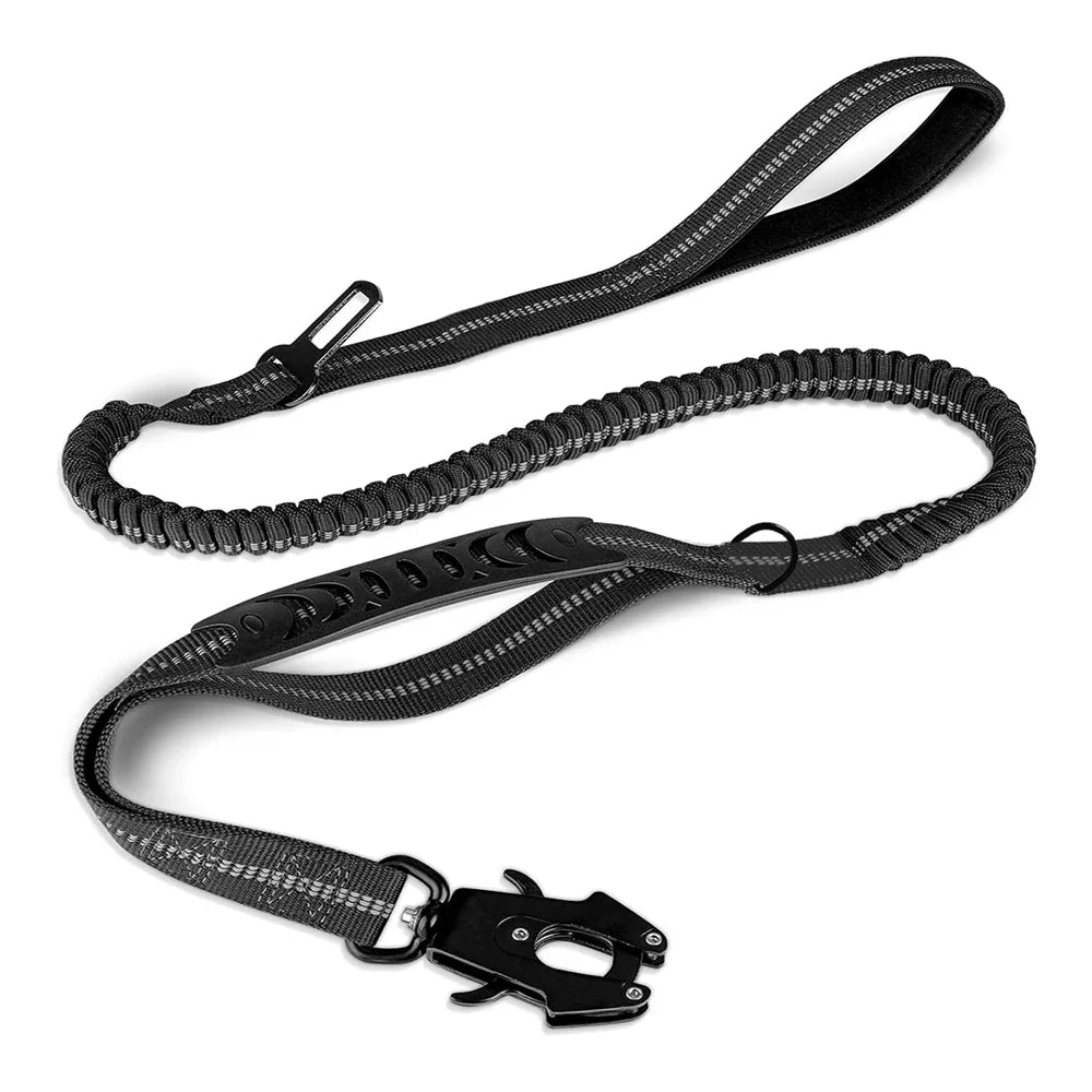 Reflective Shock Absorbing Bungee Dog Leash with Car Seatbelt – Heavy Duty No-Pull Leash for Large Dogs