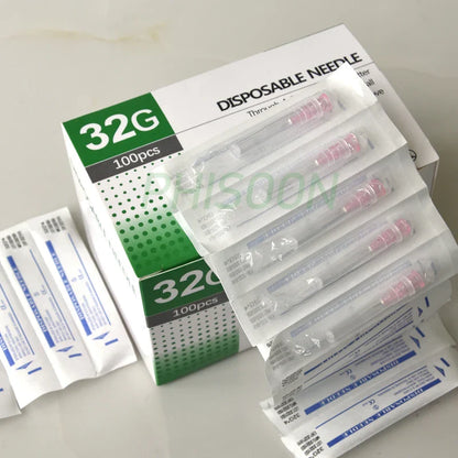 100pcs Ultra-Fine Painless Beauty Needles 32G (4mm & 13mm) – Precision Syringe Tips for Cosmetic Use