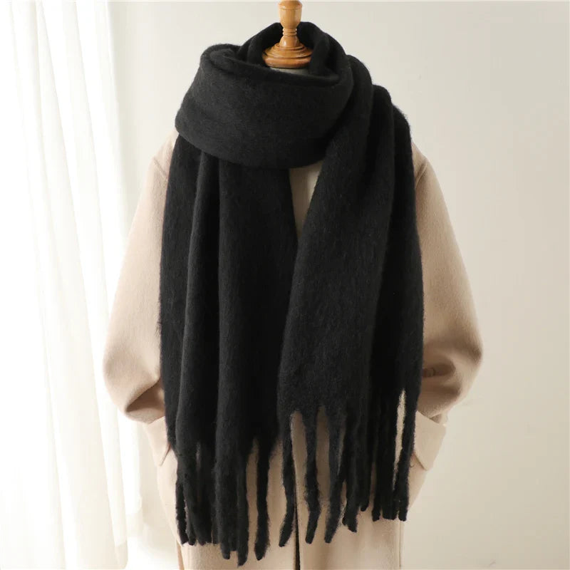 Warm Cashmere Winter Scarf for Women - Thick Pashmina Shawl with Tassels, Soft Long Poncho Wrap