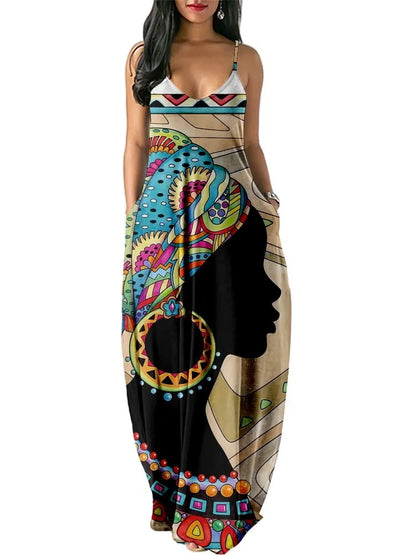 Women’s World Map Beach Dress – Elegant Sexy Long Sundress with Irregular Hem, Sleeveless Spaghetti Straps, Plus Size Summer Dress