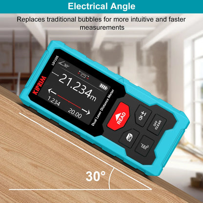 Kiprim Dual Laser Distance Meter, Rechargeable 120m Bilateral Laser Rangefinder, Digital Tape Measure with Angle Measurement Tool