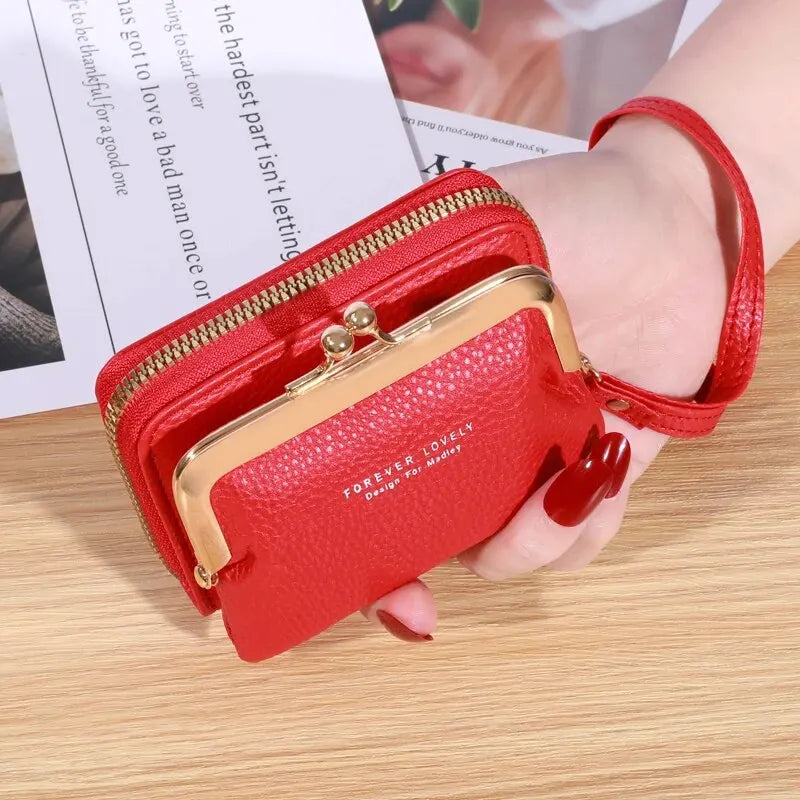 Women's Fashion Wallet with Wrist Strap - Short, Large Capacity Coin Clip Bag with Multiple Card Slots and Money Clip