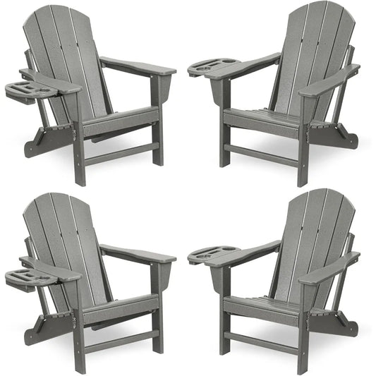HDPE Folding Adirondack Chair Set – Weather-Resistant Outdoor Chairs with 4-in-1 Cup Holder Trays