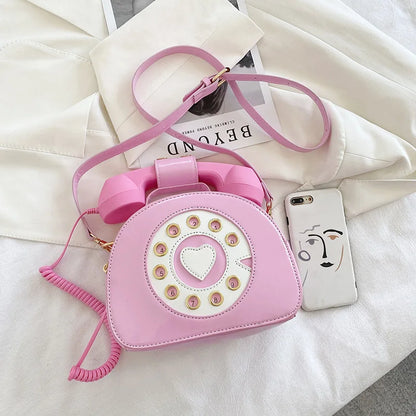 Women’s Creative Telephone-Shaped Crossbody Bag – Retro PU Leather Small Shoulder Handbag