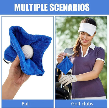 Square Microfiber Golf Ball Cleaning Towel – Water Absorbent Cloth with Carabiner Hook for Clubs and Balls