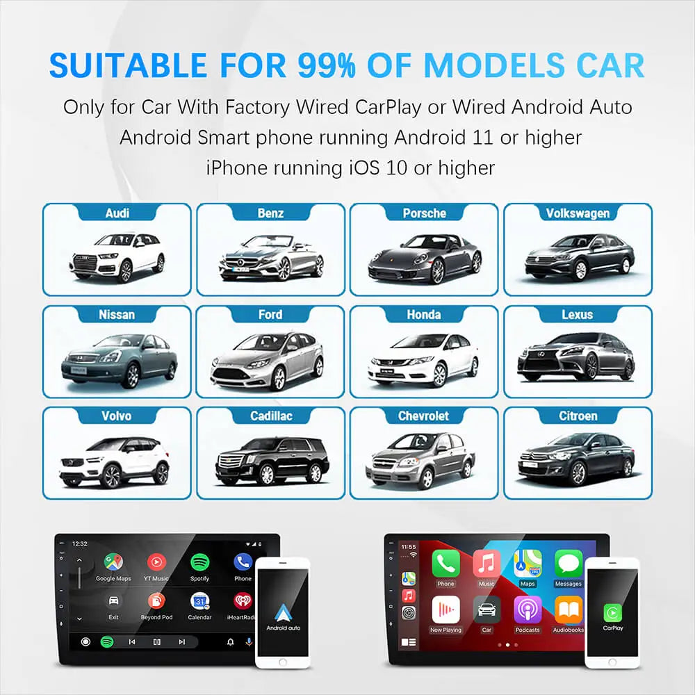 2-in-1 Wireless CarPlay & Android Auto Mini Box — AI Plug & Play Automatic Connection for 99% of Car Radios