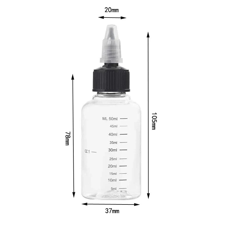 30ml-500ml Empty Hair Dye Bottles — Measured Twist Cap Refillable Squeeze Containers