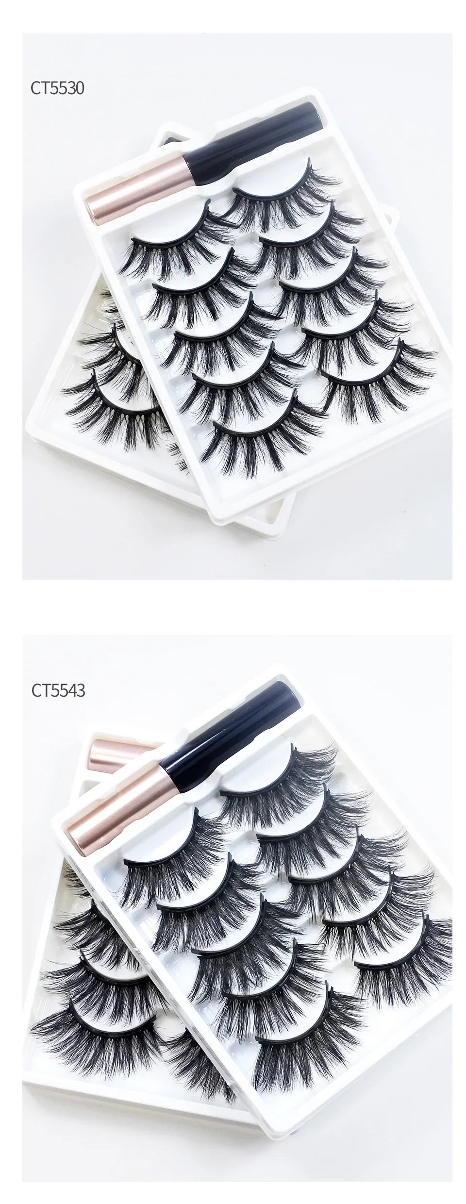 REDSIREN 5 Pairs Magnetic Eyelashes with Eyeliner – Reusable Thick Natural False Lashes