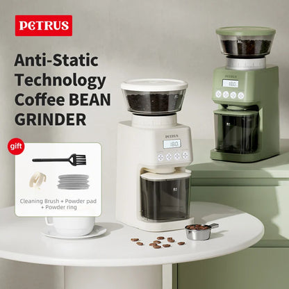 Petrus Electric Coffee Bean Grinder | 51 Precise Settings | Stainless Steel Conical Burr Grinder with Digital Timer Display