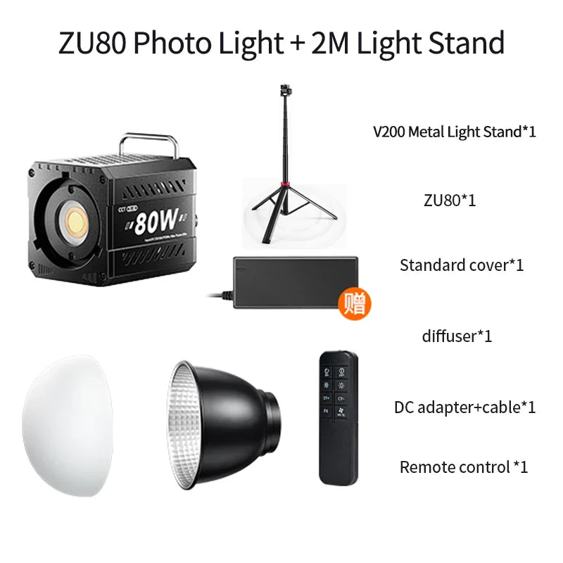 80W Dual Color Temperature COB Photography Light - Professional LED Video Light, Portable Handheld Fill Light with Mini Bowens