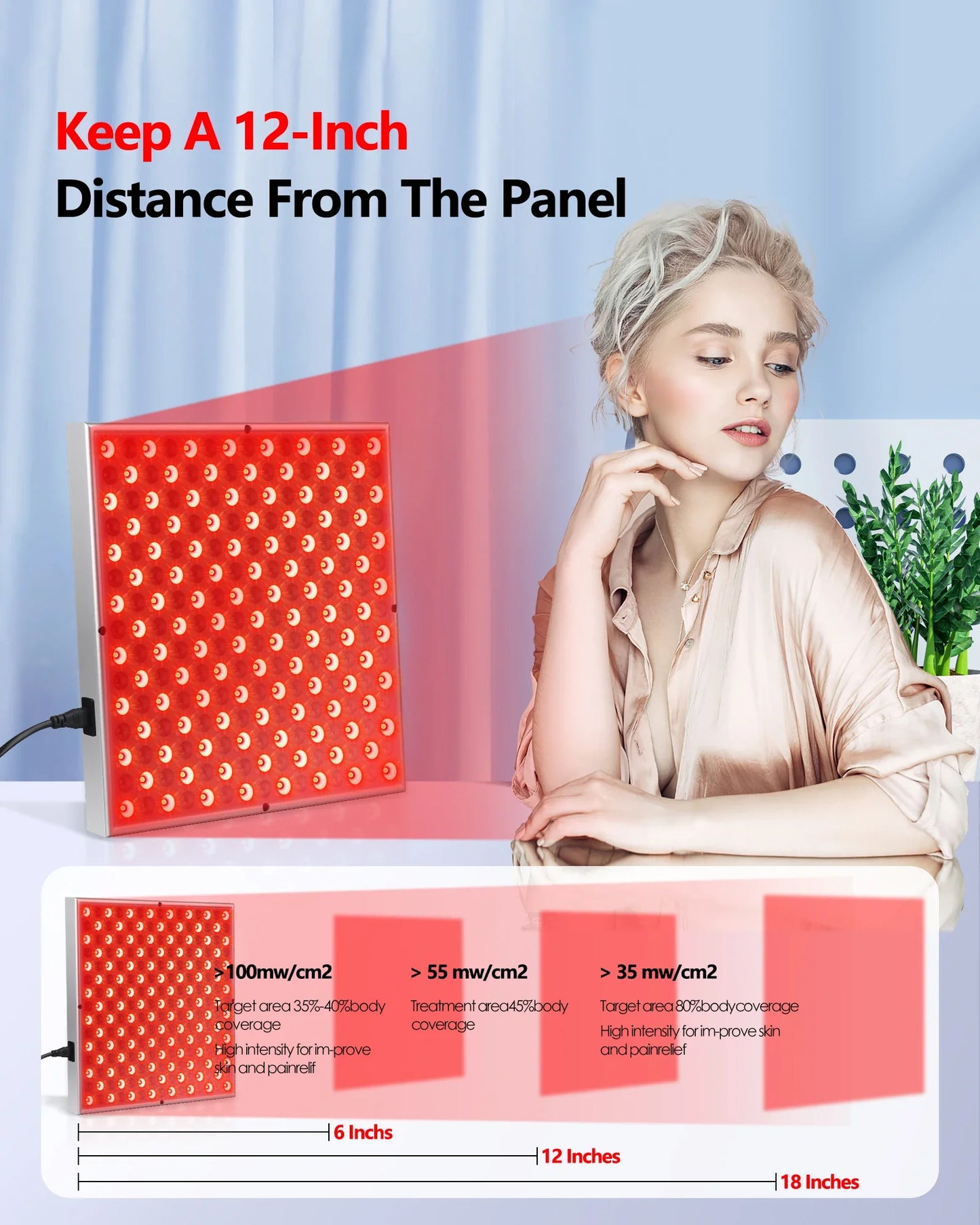 LED Red Light Therapy Panel Lamp – Anti-Aging Facial Skin Care, 225 LED Lights for Body Pain Relief & Physical Therapy