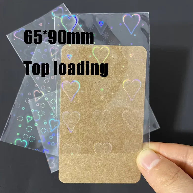 50pcs Heart-Shaped Foil Card Sleeves — 11 Styles, Top-Loading Protector for Pokémon, YGO, Board Games, Photos & K-Pop Cards