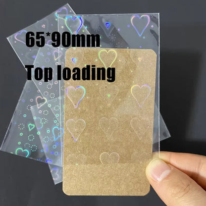 50pcs Heart-Shaped Foil Card Sleeves — 11 Styles, Top-Loading Protector for Pokémon, YGO, Board Games, Photos & K-Pop Cards