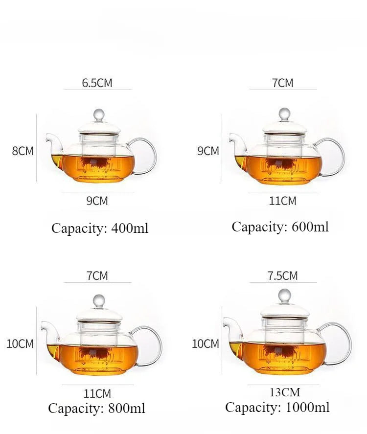 400ml/1000ml Heat-Resistant Glass Teapot – Kung Fu Teaware Set with Tea Strainer for Puer, Oolong, Barley