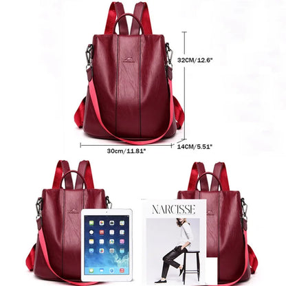 Anti-Theft Leather Backpack for Women - Vintage Shoulder Bag, High Capacity Travel and School Backpack, Mochila Feminina