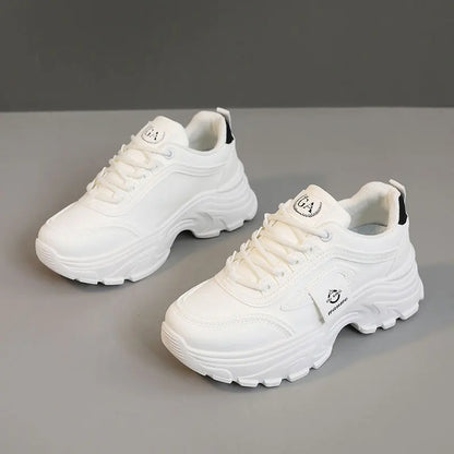 Women’s Leather Sneakers – Height-Increasing Lace-Up Platform Shoes, Casual Outdoor Vulcanized Designer Footwear