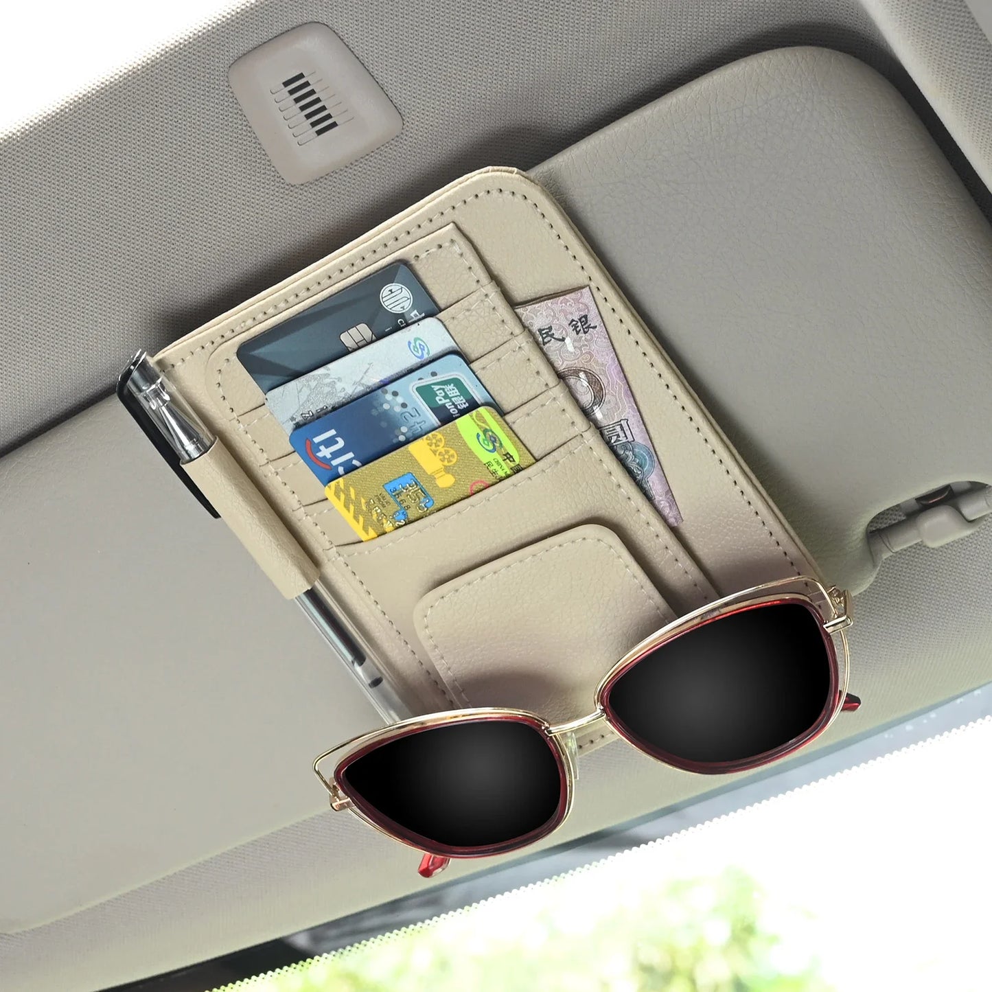 Car Visor Organizer – Multi-Pocket Pouch Bag for Cards, Glasses & Storage, Scratch-Resistant Auto Visor Holder for Car Interior