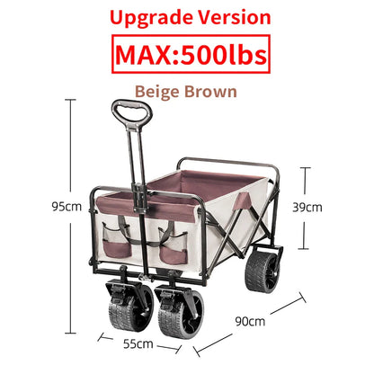500lbs Heavy Duty Folding Tank Wheels Cart — Large Capacity Outdoor Wagon for Beach, Sand, Trolley & Camping