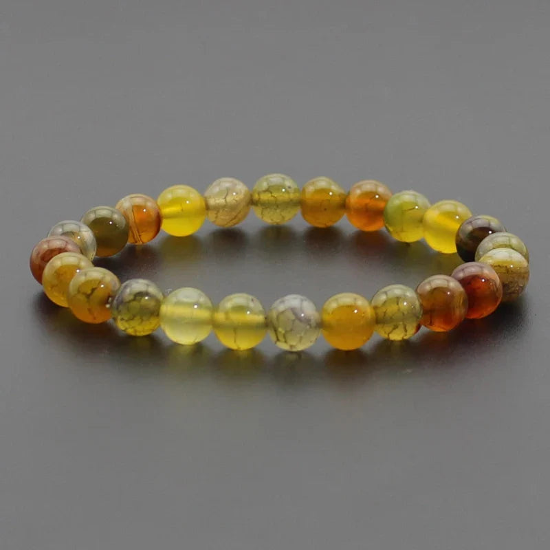 8mm Natural Stone Beaded Bracelet - Black Onyx Lava Tiger Eye Agate Quartz Chakra Yoga Energy Jewelry for Men & Women