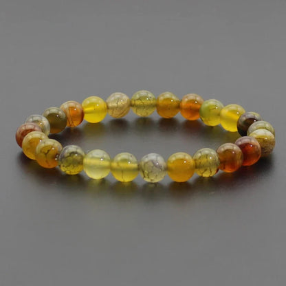 8mm Natural Stone Beaded Bracelet - Black Onyx Lava Tiger Eye Agate Quartz Chakra Yoga Energy Jewelry for Men & Women