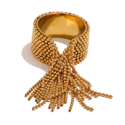 Yhpup Adjustable Stainless Steel Tassel Chain Finger Ring – 18K PVD Gold Plated Statement Charm Jewelry for Women