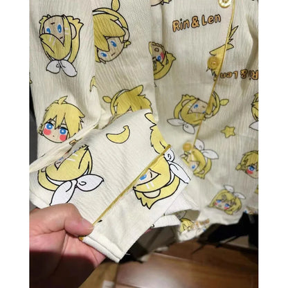 Kagamine Rin & Len Anime Pajamas — Long Sleeve Costume for Girls, 35-65Kg, Cosplay Sleepwear