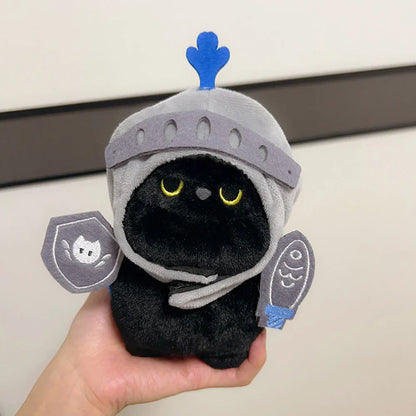 Q Version Knight Cat Doll Toy, Kitty Cat Backpack Pendant, Companion Doll Bag Pendant, Cute Black Cat Toy for Children’s Birthday Gift