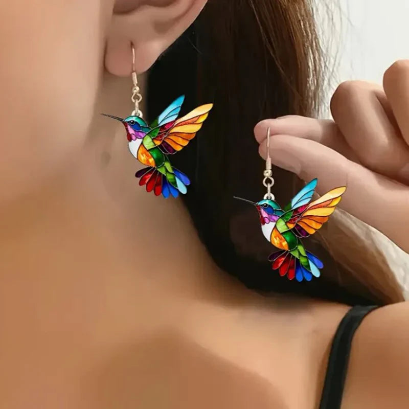 2024 Trendy Colorful Bird Acrylic Earrings – Retro Fashion Jewelry for Women
