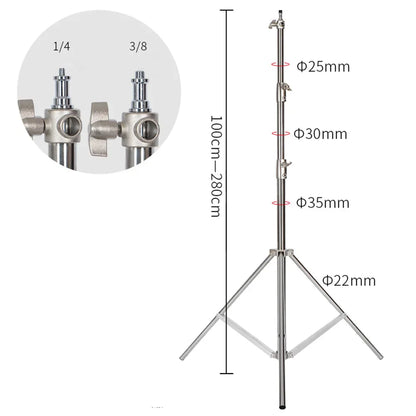 2.8M Stainless Steel Tripod Light Stand – Foldable Magic Leg C-Stand for Spot Light, Softbox, Photography Studio