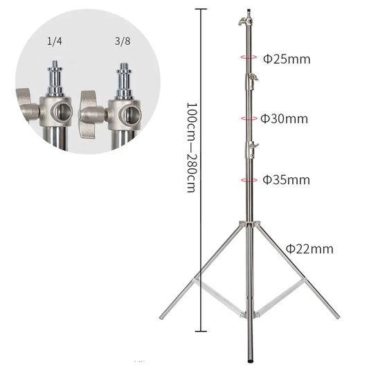 2.8M Stainless Steel Tripod Light Stand – Foldable Magic Leg C-Stand for Spot Light, Softbox, Photography Studio