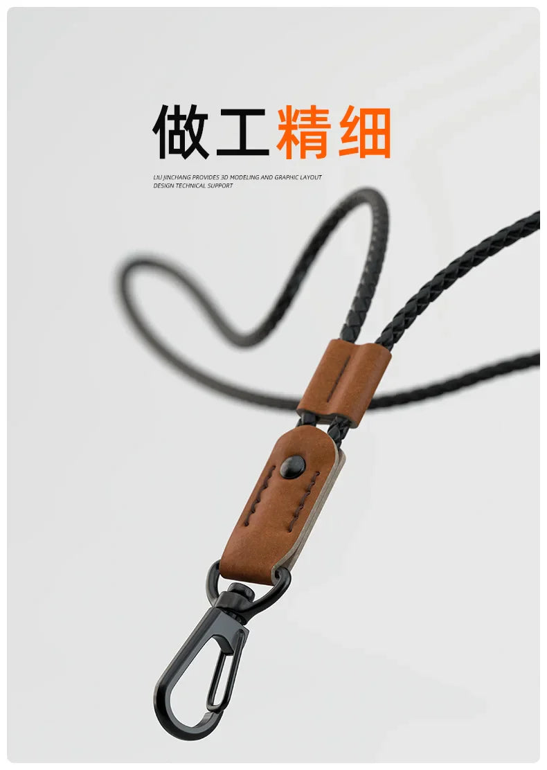 QOONG Handmade Luxury Sheepskin Keychain with Adjustable Neck Strap for Mobile & Keys M11