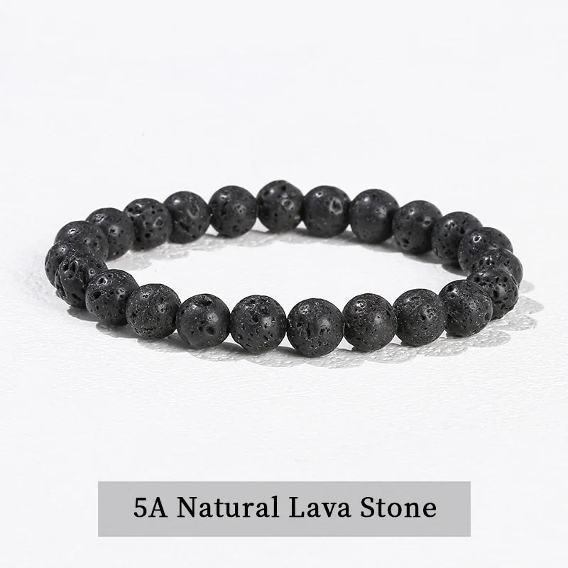 Natural Stone Beaded Bracelet - Obsidian, Fluorite & Quartz Healing Stretch Jewelry for Men & Women