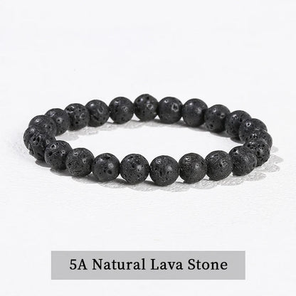 Natural Stone Beaded Bracelet - Obsidian, Fluorite & Quartz Healing Stretch Jewelry for Men & Women
