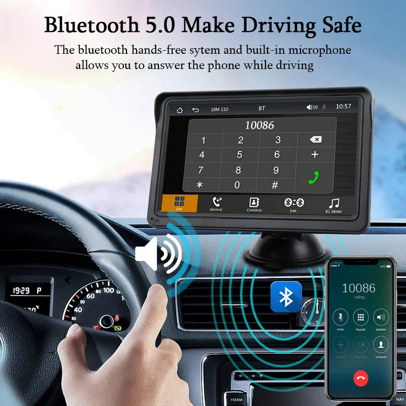 Hippcron 7-Inch Portable Car Radio Multimedia Player – Wireless CarPlay & Android Auto Universal Touchscreen