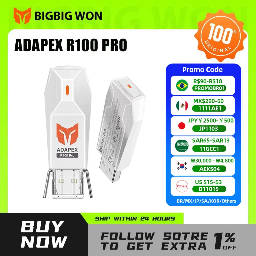 BIGBIGWON R100 Pro Wireless Adapter – Compatible with Xbox One, Series X|S, Elite Series 2, PS5, PS4 & Switch Controllers